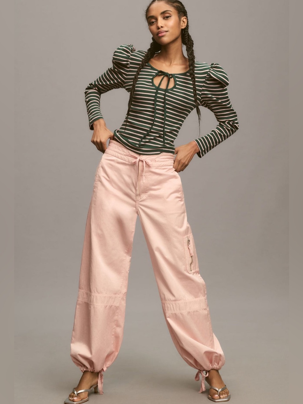 Porridge Anthropologie Puff-Sleeve Tie-Front Top